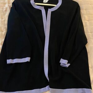 Misook Elegant Black Cardigan with Soft Purple Accents